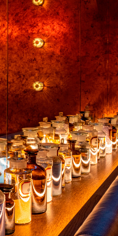 Multiple Glass Bottles At Display Table